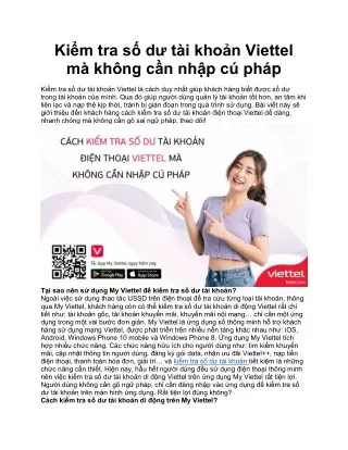 Kiểm tra số dư tài khoản Viettel mà không cần nhập cú pháp