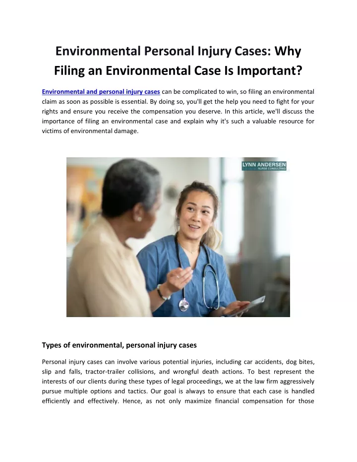 environmental personal injury cases why filing
