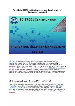ISO 27001 Certification in Jordan