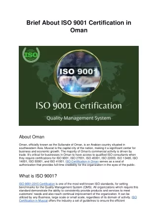 brief about iso 9001 certification in oman