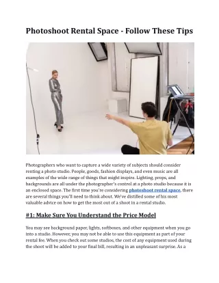 Photoshoot Rental Space - Follow These Tips