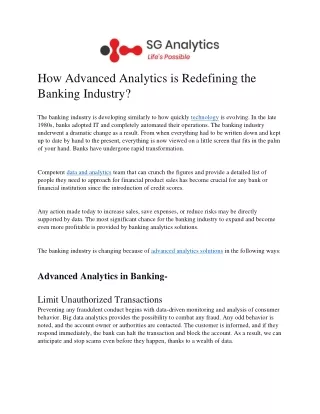 How Are Advanced Analytics Redefining Banking Industry