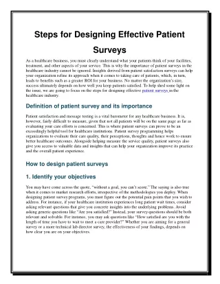 Steps for Designing Effective Patient Surveys