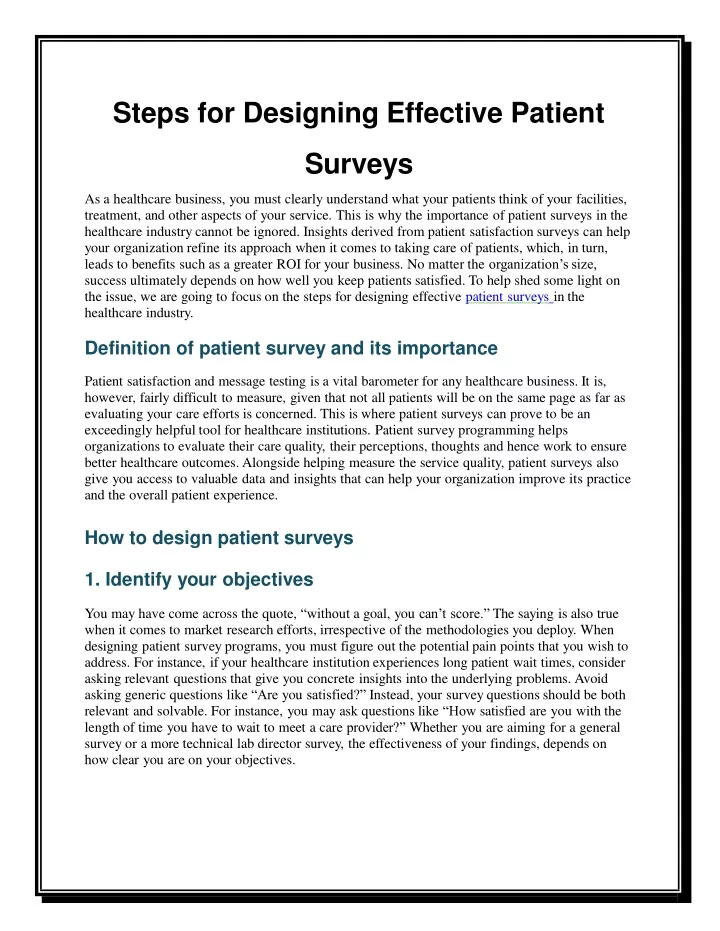 steps for designing effective patient surveys