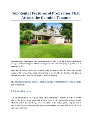 Top Rental Features of Properties That Attract the Genuine Tenants