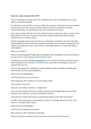 how to make money from nft