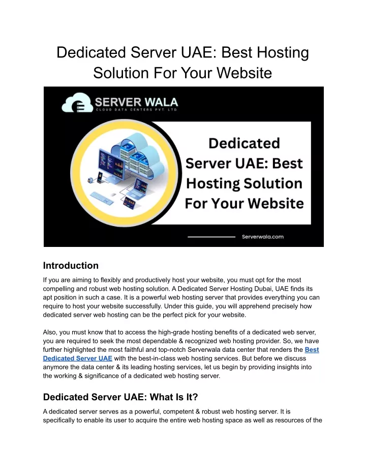 dedicated server uae best hosting solution