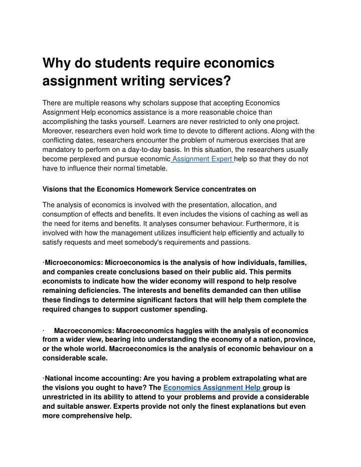 why do students require economics assignment writing services