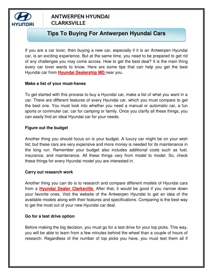 tips to buying for antwerpen hyundai cars