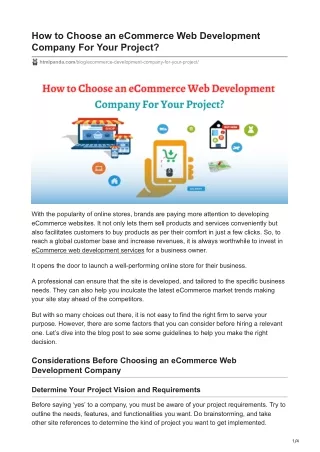 How to Choose an eCommerce Web Development Company For Your Project?