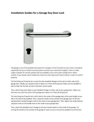 Installation Guides for a Garage Key Door Lock