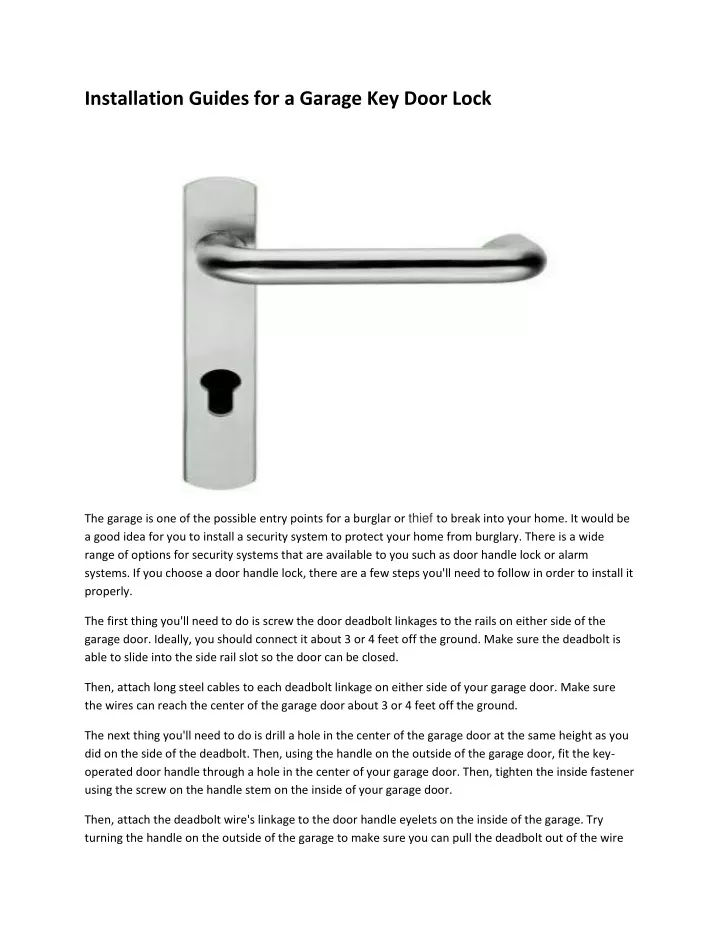 installation guides for a garage key door lock