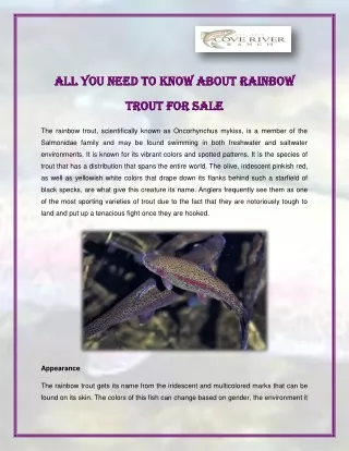 All You Need to Know About Rainbow Trout for Sale