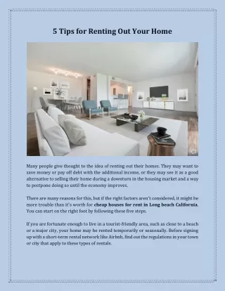 5 Tips for Renting Out Your Home