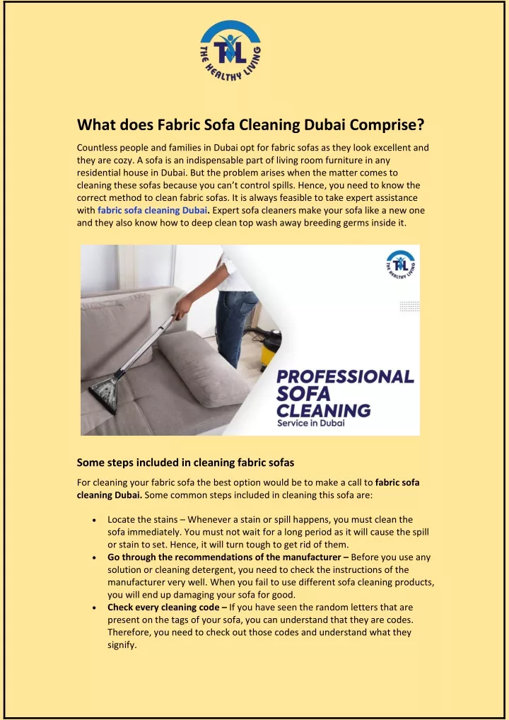 what does fabric sofa cleaning dubai comprise