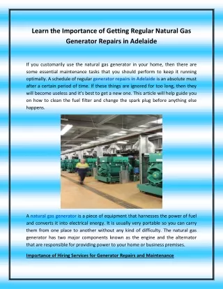 Learn the Importance of Getting Regular Natural Gas Generator Repairs in Adelaide