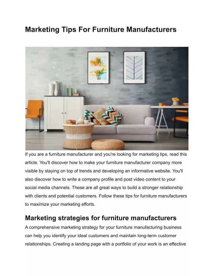 marketing tips for furniture manufacturers