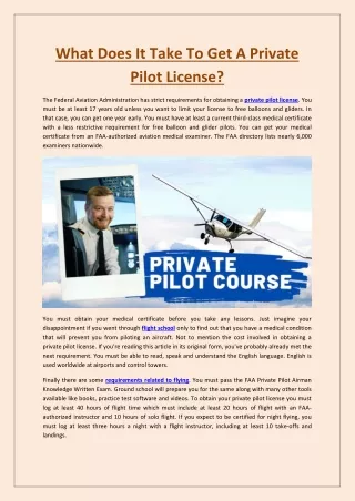 What Does It Take To Get A Private Pilot License