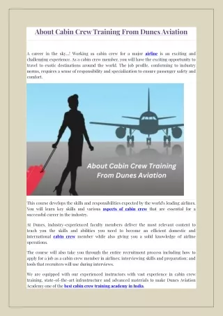 About Cabin Crew Training From Dunes Aviation
