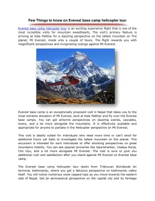 Few Things to know on Everest base camp helicopter tour