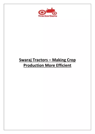 swaraj tractors making crop production more