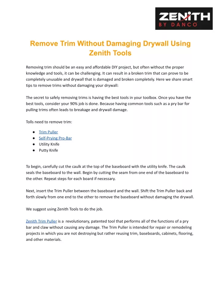 remove trim without damaging drywall using zenith