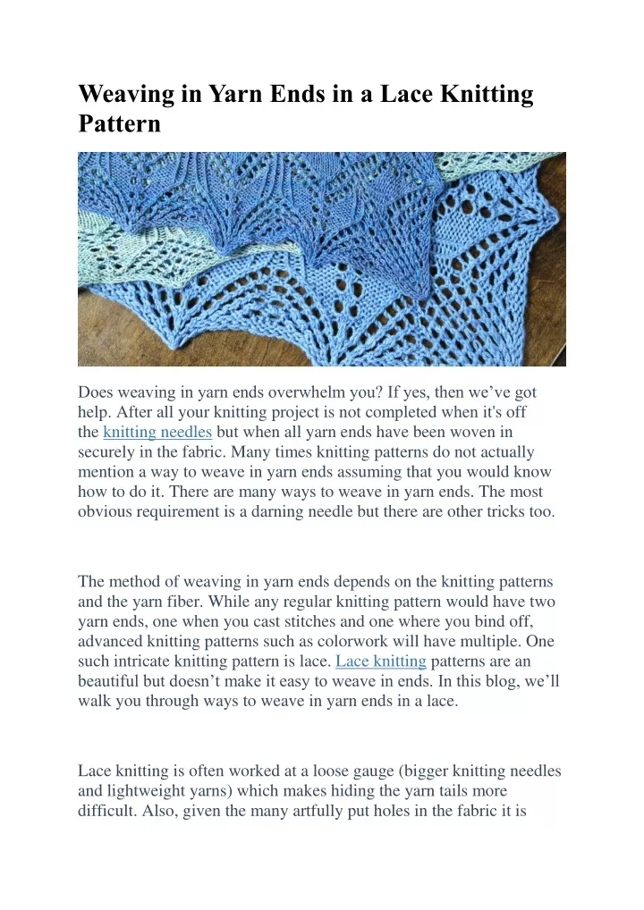 weaving in yarn ends in a lace knitting pattern