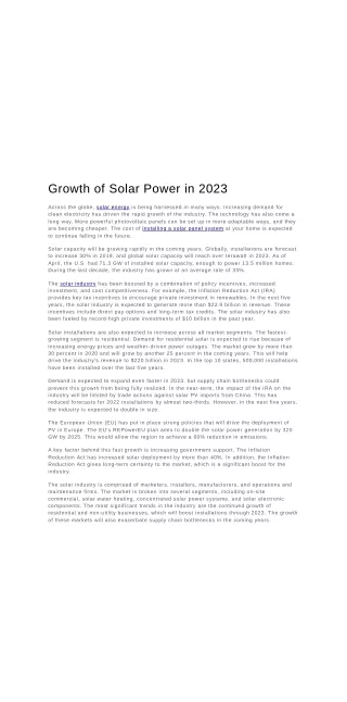 growth of solar power in 2023