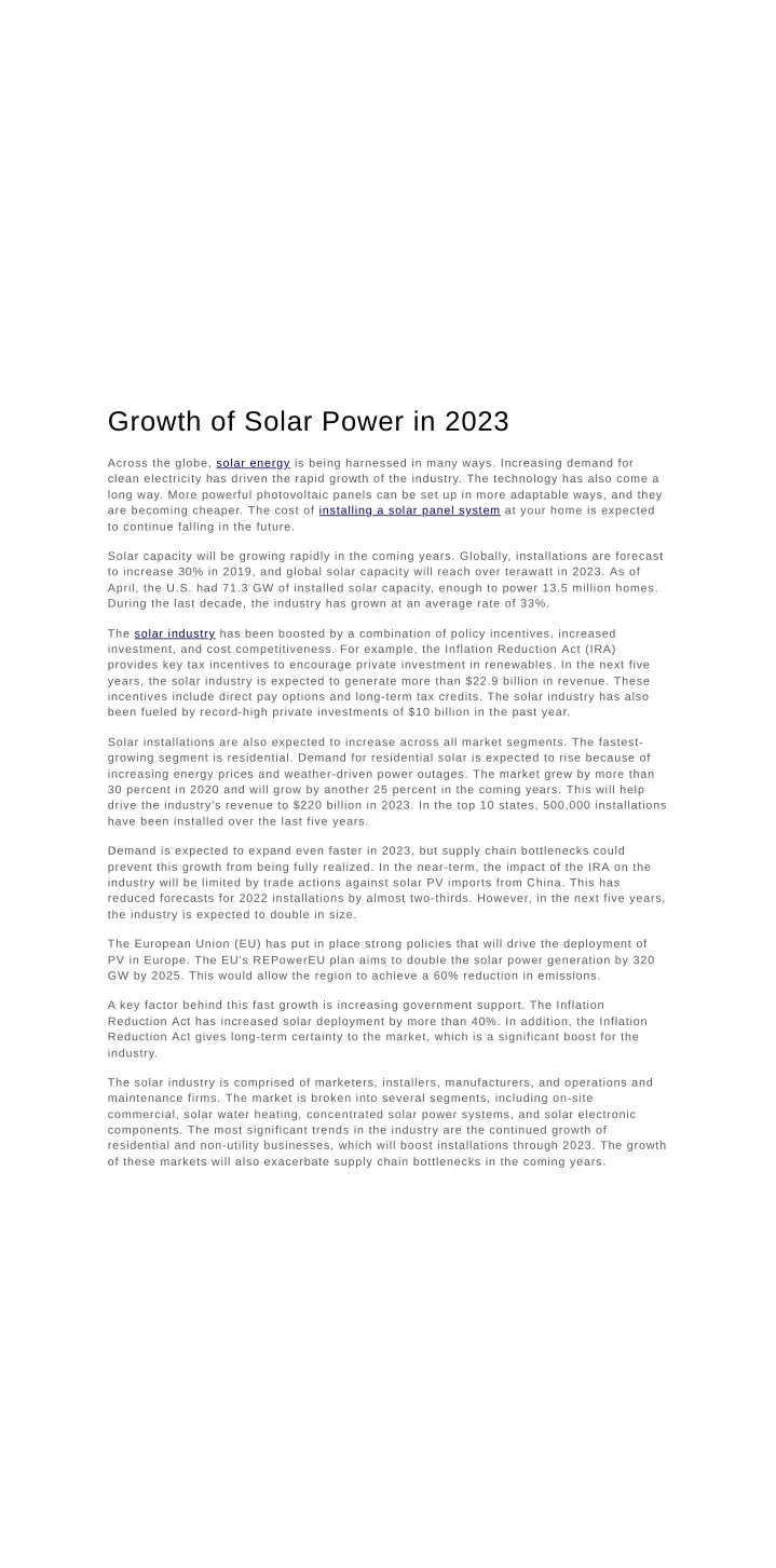 growth of solar power in 2023
