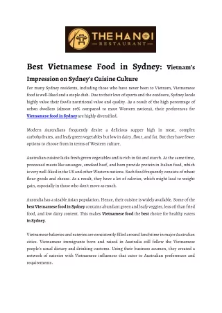 Best Vietnamese Food in Sydney