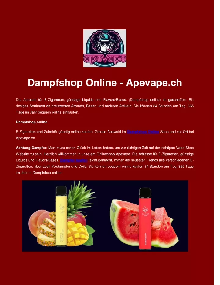 dampfshop online apevape ch