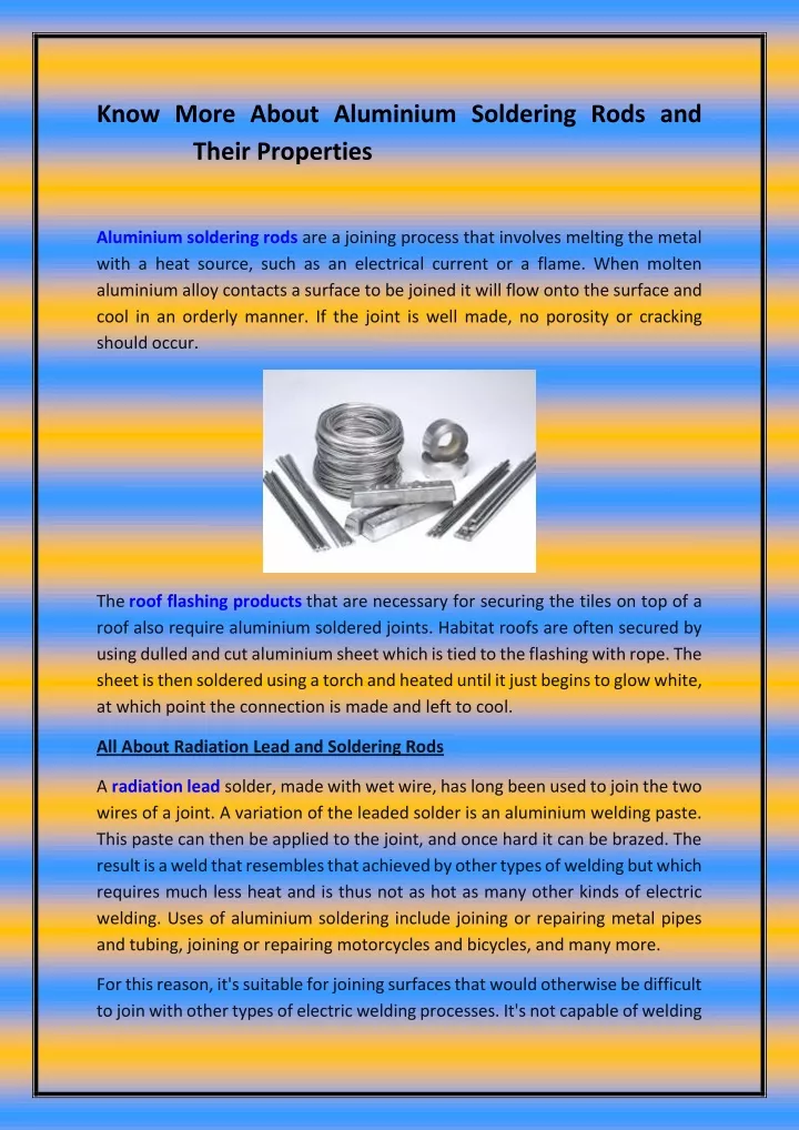 know more about aluminium soldering rods