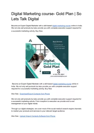 Digital Marketing course- Gold Plan _ So Lets Talk Digital