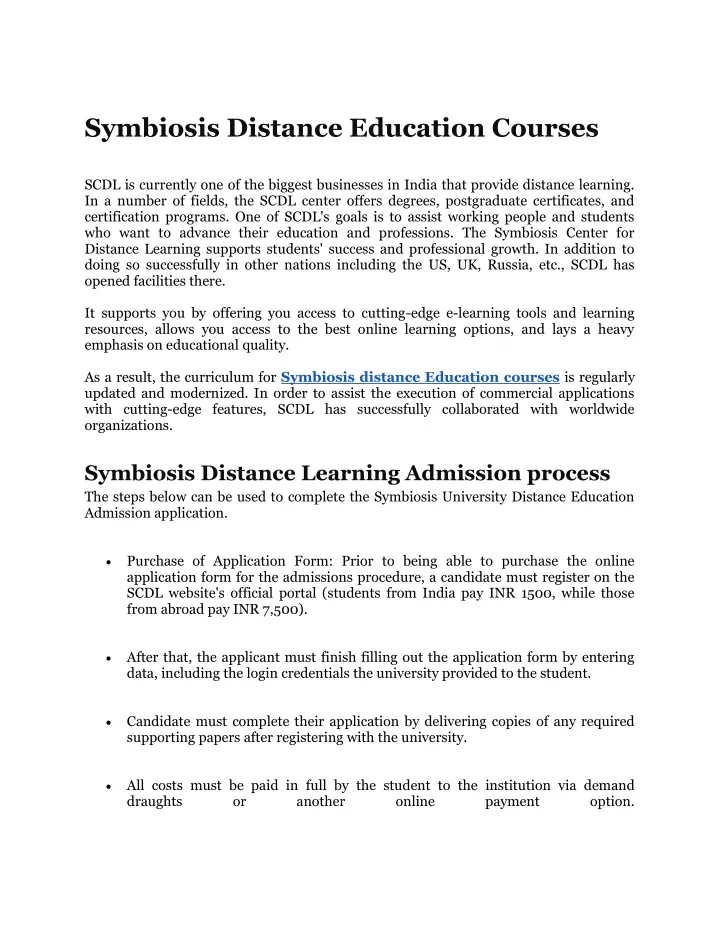 symbiosis distance education courses