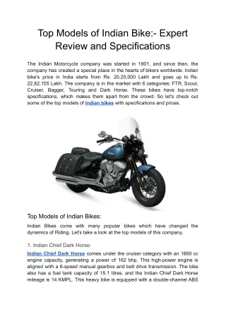 Top Models of Indian Bike - Expert Review and Specifications