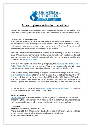 types of gloves suited for the winters