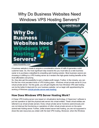 why do business websites need windows vps hosting