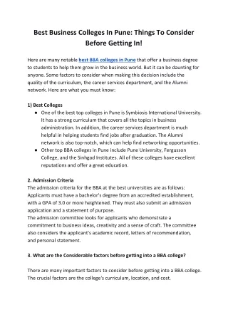 best business colleges in pune things to consider