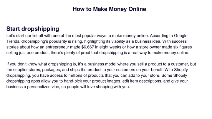 how to make money online presentation