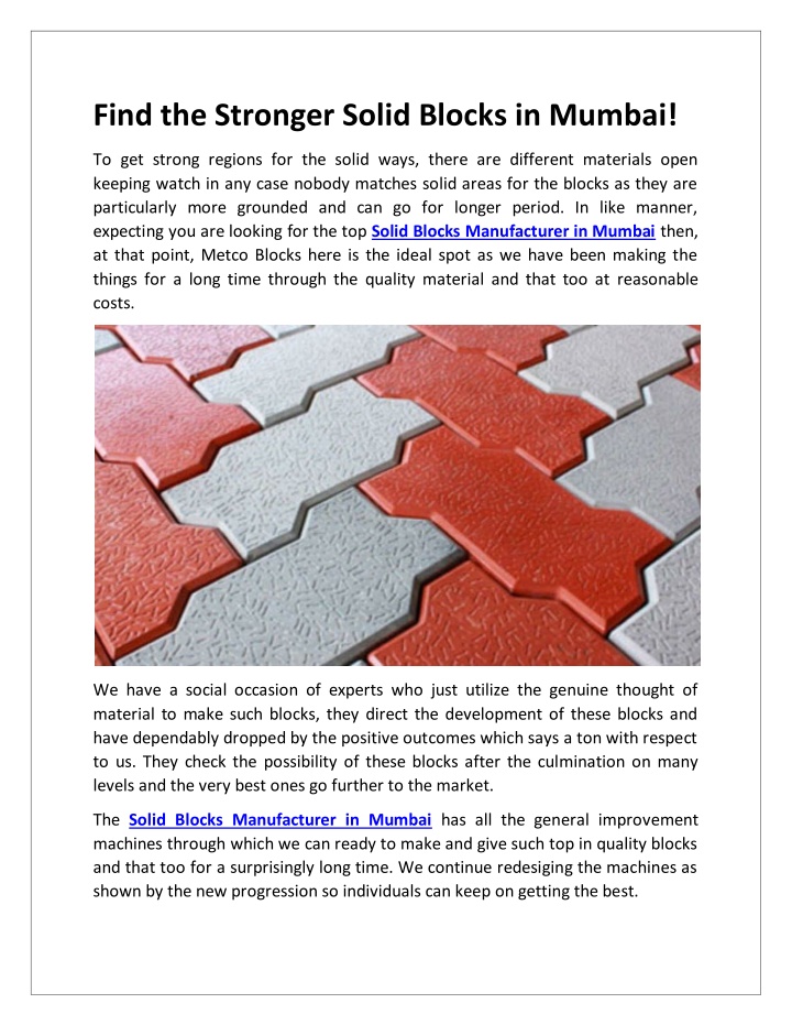 find the stronger solid blocks in mumbai