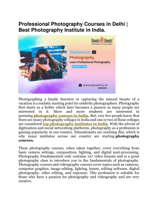 Professional Photography Courses in Delhi