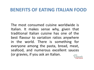 BENEFITS OF EATING ITALIAN FOOD