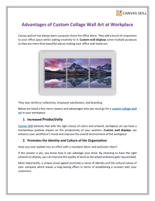 Advantages of Custom Collage Wall Art at Workplace