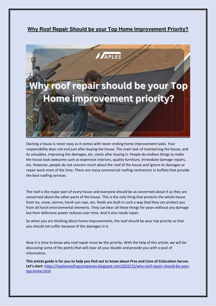 why roof repair should be your top home