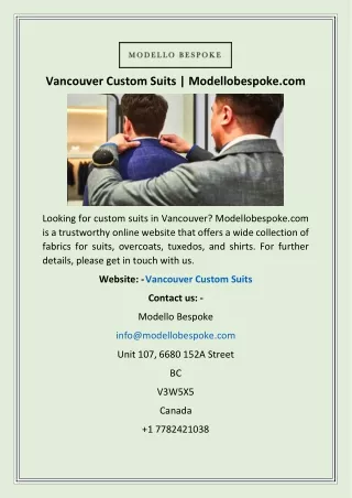 vancouver custom suits modellobespoke com
