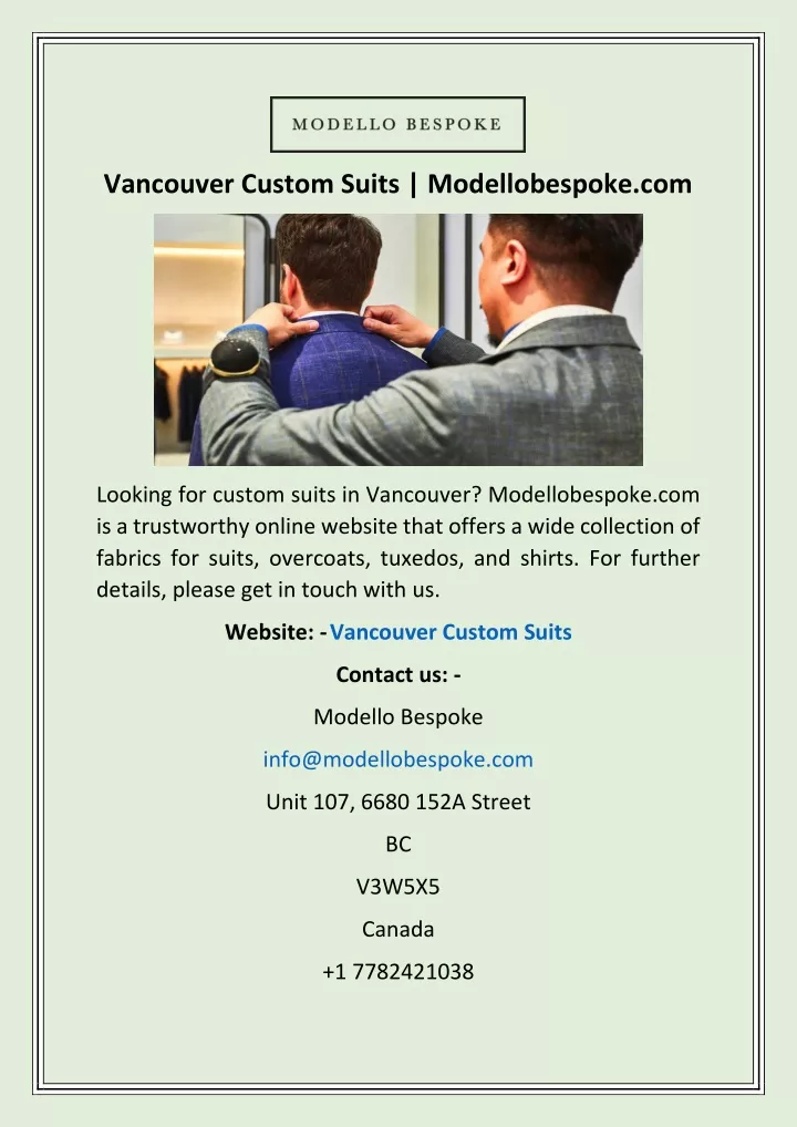 vancouver custom suits modellobespoke com