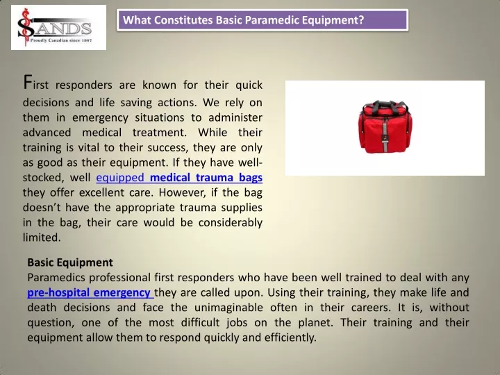 what constitutes basic paramedic equipment