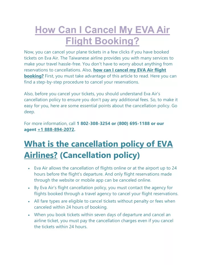 how can i cancel my eva air flight booking