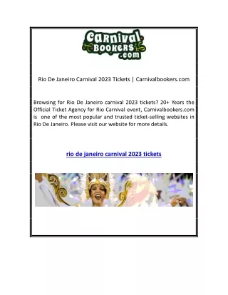 Rio De Janeiro Carnival 2023 Tickets  Carnivalbookers.com