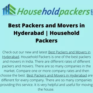 Best Packers and Movers in Hyderabad  Household Packers